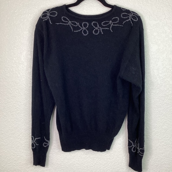 1980s VINTAGE BANKERS CLUB PETITES SIZE M‎ BLACK EMBROIDERED BEADS SWEATER WOOL - Picture 7 of 7